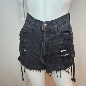 Vibrant Denim Highwaist Shorts Black Size Small Side Detailing Womens